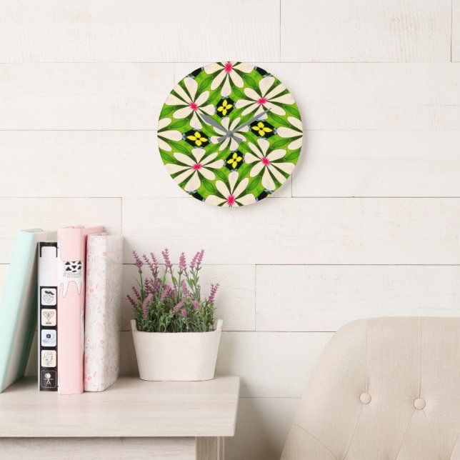 Aesthetic Flowers Pattern Large Clock (Reading Room)