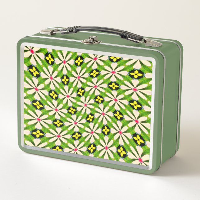Aesthetic Flowers Pattern Metal Lunch Box (Front)