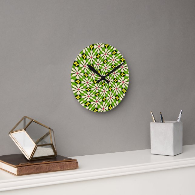 Aesthetic Flowers Pattern Round Clock (Office)