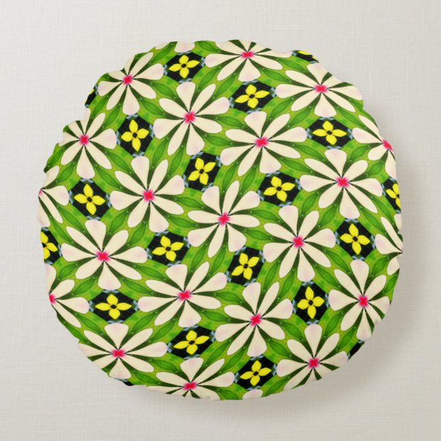 Aesthetic Flowers Pattern Round Pillow (Front)