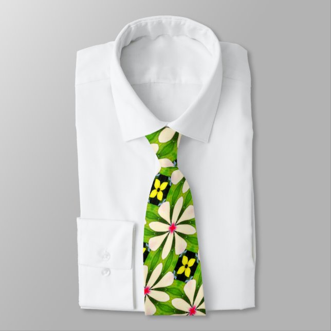 Aesthetic Flowers Pattern Tie (Tied)