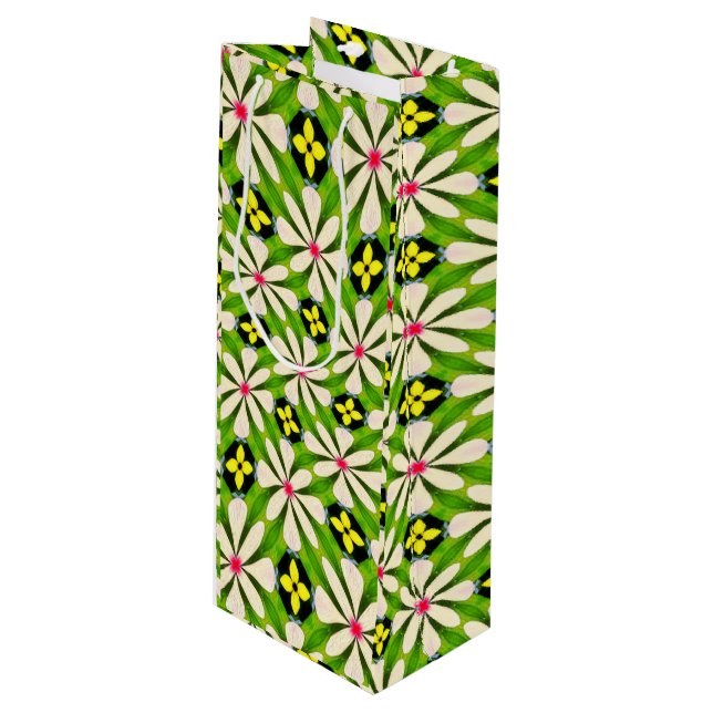 Aesthetic Flowers Pattern Wine Gift Bag (Front Angled)