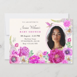 Aesthetic Flowers photo baby shower Invitation