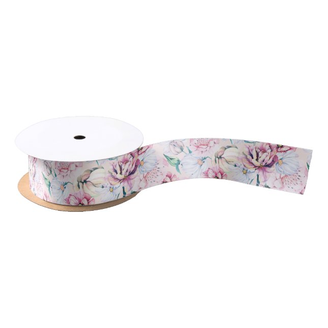 Aesthetic Flowers seamless Pattern Satin Ribbon (Spool)