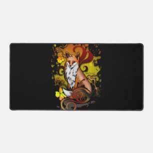 Aesthetic Fox Woodland Desk Setup in Warm Autumn Mat