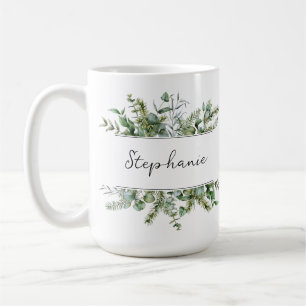 Aesthetic Fresh Greenery Personalize Name Mug