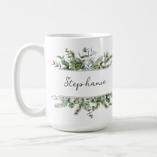 Aesthetic Fresh Greenery Personalize Name Mug (Left)