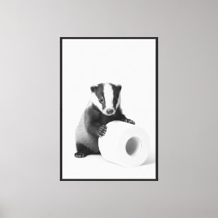 Aesthetic Funny Baby Badger Holding Toilet Paper Canvas Print