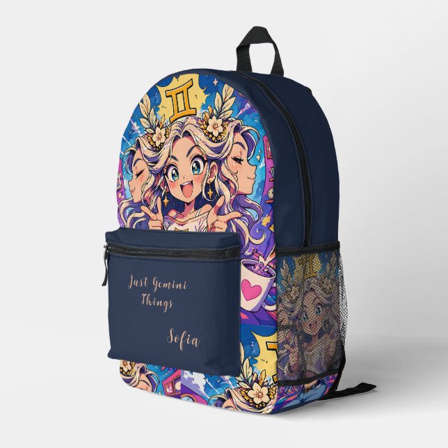 Aesthetic Gemini Anime Custom School Backpack (Back Corner Right)
