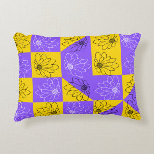 Aesthetic Geometric chessboard Floral Pattern Accent Pillow