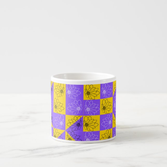 Aesthetic Geometric chessboard Floral Pattern Espresso Cup (Front)