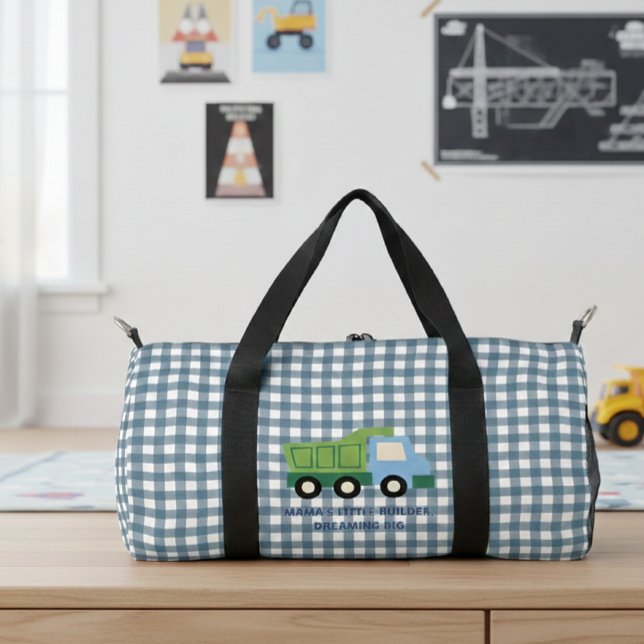 Aesthetic Gingham Blue Dump Truck Boys  Duffle Bag (Creator Uploaded)