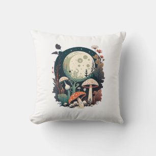 Aesthetic Goblincore And Cottagecore Mushroom Crea Throw Pillow