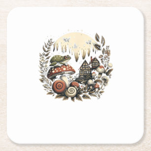 Aesthetic Goblincore And Cottagecore Mushroom Drea Square Paper Coaster