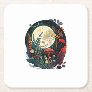 Aesthetic Goblincore And Cottagecore Mushroom Funn Square Paper Coaster