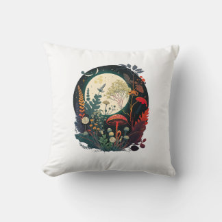 Aesthetic Goblincore And Cottagecore Mushroom Funn Throw Pillow