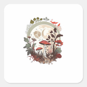 Aesthetic Goblincore And Cottagecore Mushroom Sere Square Sticker