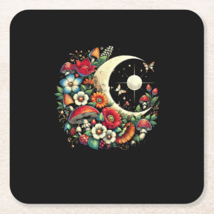 Aesthetic Goblincore Cottagecore Mushroom Funny Ar Square Paper Coaster