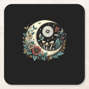 Aesthetic Goblincore Cottagecore Mushroom Minimal  Square Paper Coaster
