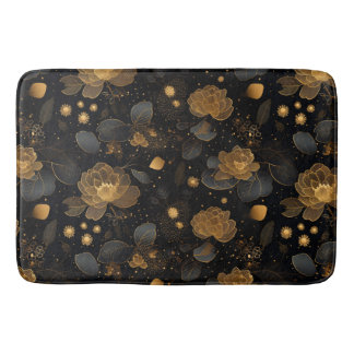 Aesthetic golden roses black bath mat