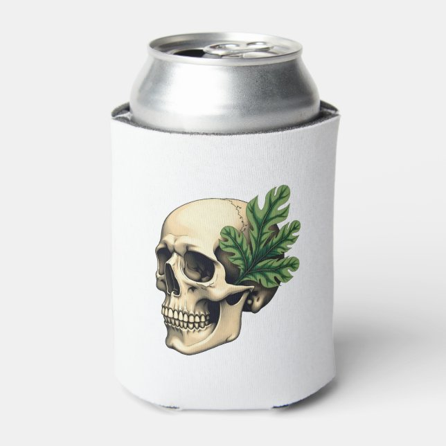Aesthetic Goth Grunge Skull Tropical Monstera Leaf Can Cooler (Can Front)