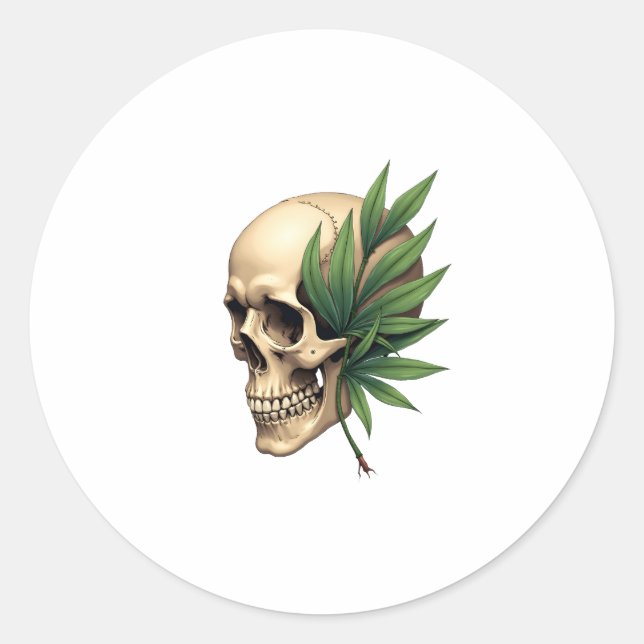 Aesthetic Goth Grunge Skull Tropical Monstera Leaf Classic Round Sticker (Front)