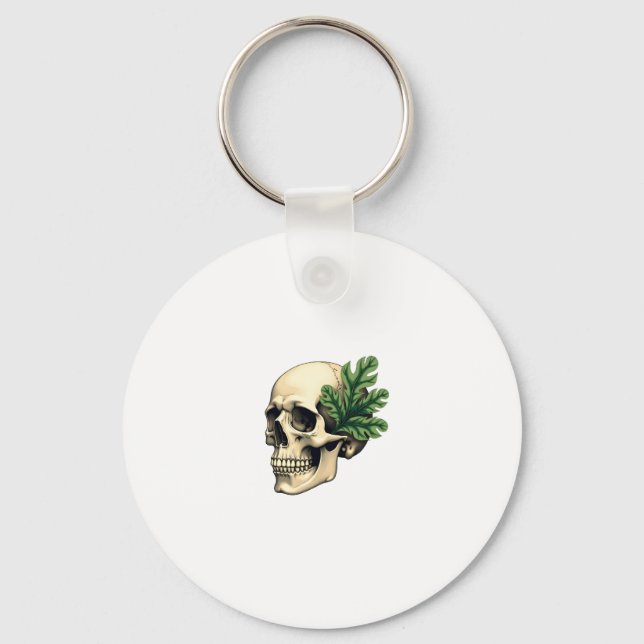 Aesthetic Goth Grunge Skull Tropical Monstera Leaf Keychain (Front)