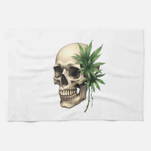 Aesthetic Goth Grunge Skull Tropical Monstera Leaf Kitchen Towel
