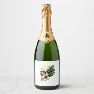 Aesthetic Goth Grunge Skull Tropical Monstera Leaf Sparkling Wine Label