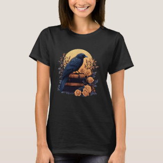 Aesthetic Gothic Raven Sitting On A Stack Of Old B T-Shirt
