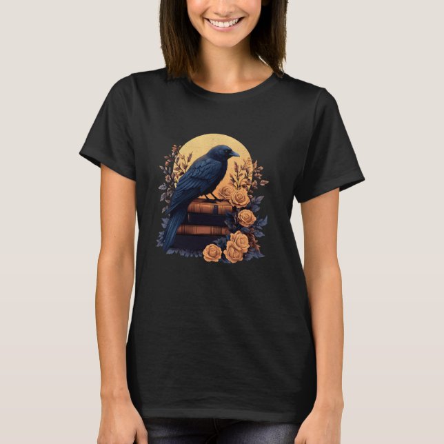 Aesthetic Gothic Raven Sitting On A Stack Of Old B T-Shirt (Front)