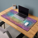 Aesthetic Gradient Mountain Abstract Square Desk Mat<br><div class="desc">Elevate your home decor with this stunning desk mat featuring a captivating abstract gradient landscape. The design uses a beautiful translucent gradient palette of soft violets, deep indigos, and warm golden-orange hues, creating a layered, ethereal effect reminiscent of a mystical sunset. Its minimalist, numberless face and sleek black tapered hands...</div>