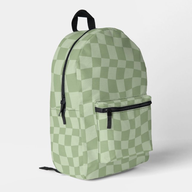 Aesthetic Green Chequered Backpack (Back Corner Left)