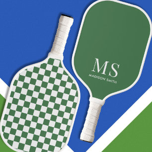 Aesthetic Green Chequered Monogram Pickleball Paddle
