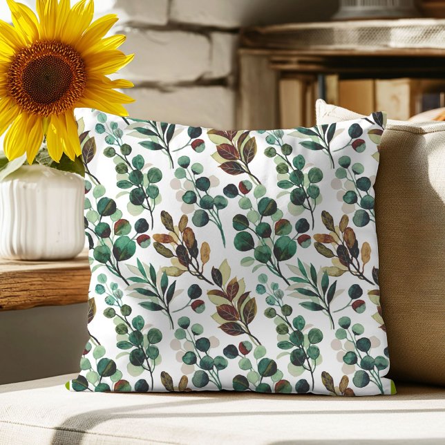 Aesthetic green flower leaf pattern throw pillow (Creator Uploaded)