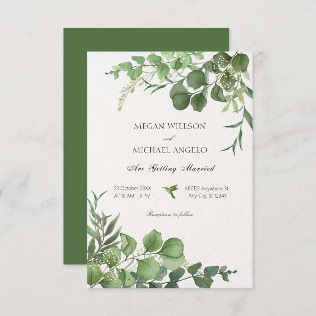 Aesthetic Green leaves plants wedding Invitation (Front/Back)