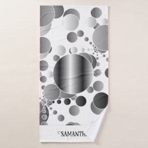 Aesthetic Grey Abstract Polka Dots Pattern White Bath Towel Set