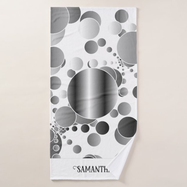 Aesthetic Grey Abstract Polka Dots Pattern White Bath Towel Set (Bath Towel)