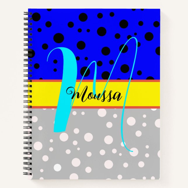 Aesthetic Grey & Blue Colour - Name Monogrammed Notebook (Front)