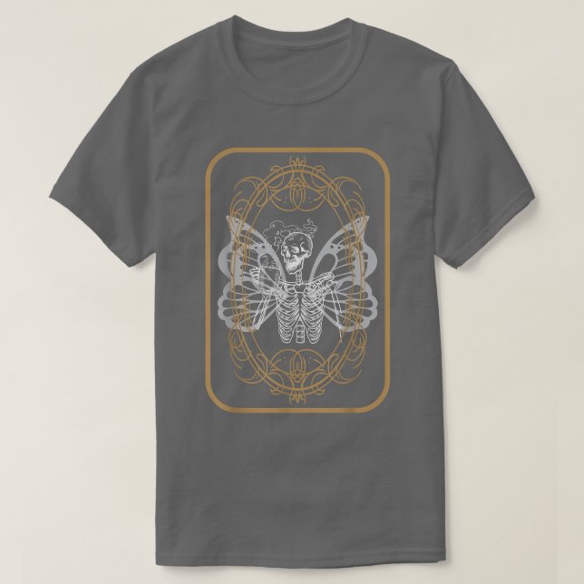 Aesthetic Grunge Skeleton Drinking Coffee Fairy Go T-Shirt (Design Front)
