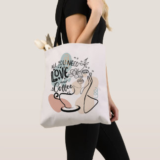 Aesthetic Illustrations, Girl's Coffee Tote Bag