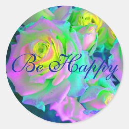 Aesthetic Iridescent Pearly Roses Be Happy Classic Round Sticker