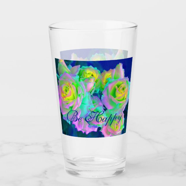  Aesthetic Iridescent Pearly Roses Be Happy Glass (Front)