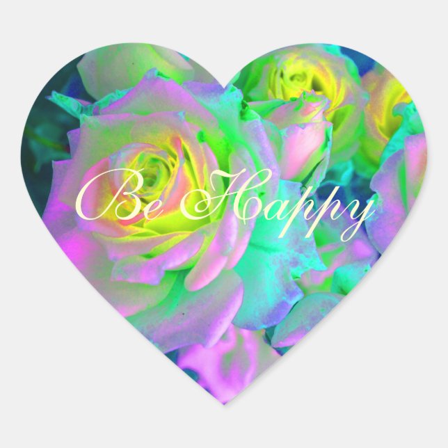  Aesthetic Iridescent Pearly Roses Be Happy Heart Sticker (Front)