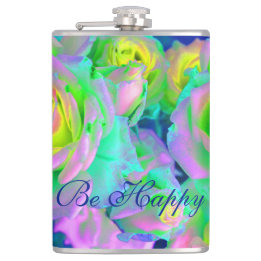 Aesthetic Iridescent Pearly Roses Be Happy Hip Flask