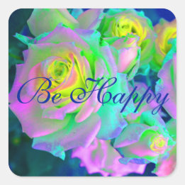 Aesthetic Iridescent Pearly Roses Be Happy Square Sticker