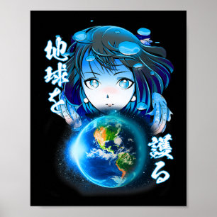 Aesthetic Japanese Anime Shirt Girl Earth Day Worl Poster