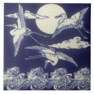 Aesthetic Japanese Antique Repro Tile 3 Cranes