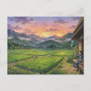 Aesthetic Japanese Summer Sunset Postcard