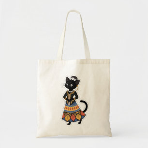 Aesthetic Javanese Black Cat in Traditional Kebaya Tote Bag